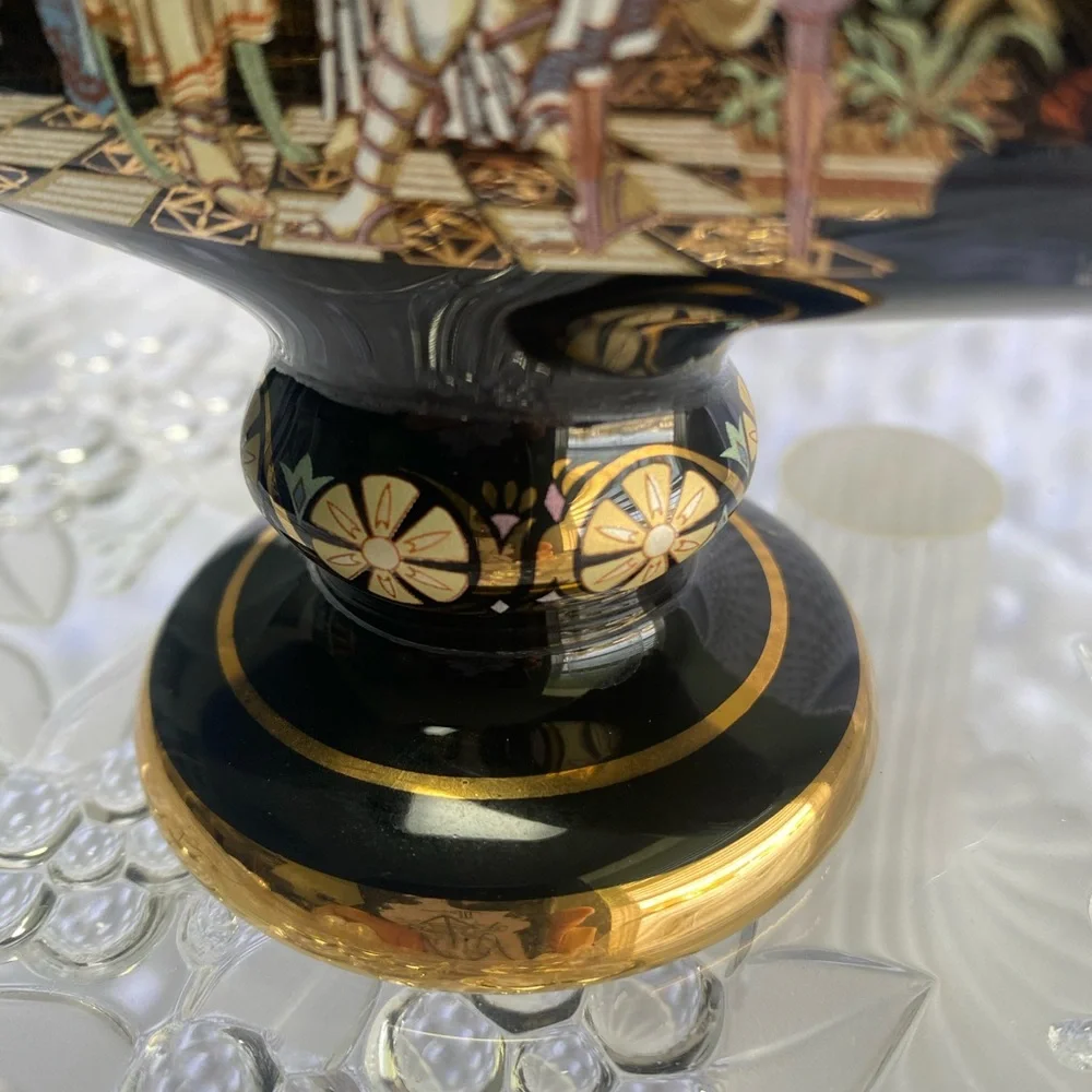 Vintage Handmade Greek Fakiolas Ceramic Napkin Holder with 24K Gold Accents
